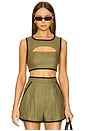 view 1 of 4 Bound Cutout Crop Top in Army Linen