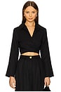 view 2 of 5 Collared Long Sleeve Wrap Top in Black Tencel