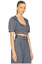 view 2 of 4 Apron Puff Sleeve Crop Top in Denim