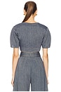 view 3 of 4 Apron Puff Sleeve Crop Top in Denim