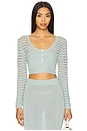 view 1 of 4 Striped Mesh Long Sleeve Cropped Henley in Seafoam Knit