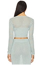 view 3 of 4 Striped Mesh Long Sleeve Cropped Henley in Seafoam Knit