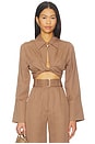 view 1 of 4 Collared Long Sleeve Wrap Top in Mocha Lyocell