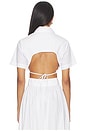 view 3 of 5 Cropped Tie Back Button Up in White Poplin