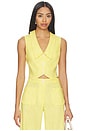 view 1 of 4 Collared V-neck Vest in Yellow Linen