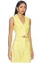 view 2 of 4 Collared V-neck Vest in Yellow Linen