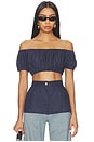 view 1 of 4 Bubble Crop Top in Navy Linen