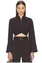 view 1 of 5 Twist Button Up Top in Chocolate Brown Stripe
