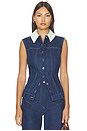 view 1 of 4 Collared Button Down Vest Top in Medium Wash Denim