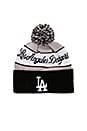 view 1 of 2 x New Era Dodgers Pom Pom Beanie in Black & Light Grey