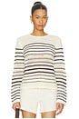 view 1 of 4 Rosie Textured Femme Pullover Sweater in Ivory & Chocolate Stripe