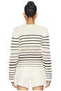 view 3 of 4 Rosie Textured Femme Pullover Sweater in Ivory & Chocolate Stripe