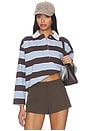 view 1 of 4 Rugby Polo Top in Blue & Brown Stripe