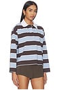 view 2 of 4 Rugby Polo Top in Blue & Brown Stripe