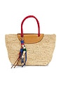 view 1 of 4 Raffia Mini Tote Bag in Festival Red Multi