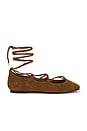 view 1 of 5 Greta Lace Up Flat in Warm Chestnut Suede