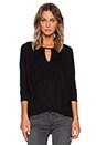 view 1 of 3 Long Sleeve Keyhole Pleated Top in Black
