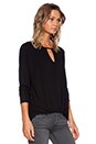 view 2 of 3 Long Sleeve Keyhole Pleated Top in Black
