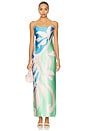 view 2 of 4 Lily Floral Vine Satin Dress in Blue & Green