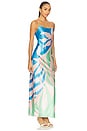 view 3 of 4 Lily Floral Vine Satin Dress in Blue & Green
