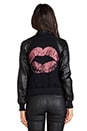 view 5 of 6 RUNWAY Kiss Jacquard Leather Sleeve Bomber Jacket in Multi
