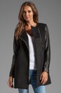 view 1 of 5 Florentine Wool Melton Chloe Leather Sleeve Coat in Black