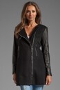 view 2 of 5 Florentine Wool Melton Chloe Leather Sleeve Coat in Black