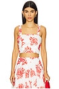 view 1 of 4 Rose Embroidery Square Neck Top in Red & White