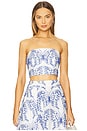 view 1 of 4 Butterfly Eyelet Strapless Crop Top in White & Blue