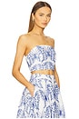 view 2 of 4 Butterfly Eyelet Strapless Crop Top in White & Blue