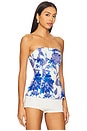 view 2 of 4 Brushwork Floral Linen Top in Blue Multi