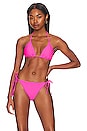 view 1 of 4 Cabana Textured Triangle Bikini Top in Neon Pink