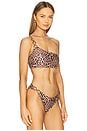 view 2 of 4 Printed Leopard One Shoulder O-Ring Bikini Top in Multi