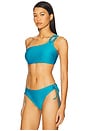 view 2 of 5 Metallic Lux One Shoulder Chain Top in Teal