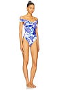 view 2 of 3 Brushwork Floral Bandeau One Piece in Blue Multi