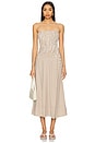 view 1 of 4 Artemis Shirred Midi Dress in Tan Stripe