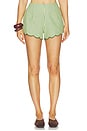 view 1 of 6 Capri Scallop Hem Shorts in Green Stripe
