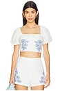 view 1 of 4 Sonnet Embroidered Top in White & Blue