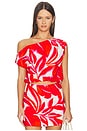 view 1 of 4 Ravelo Asym Bubble Top in Red & White Leaf