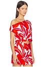 view 2 of 4 Ravelo Asym Bubble Top in Red & White Leaf