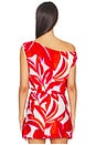 view 3 of 4 Ravelo Asym Bubble Top in Red & White Leaf