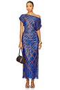 view 1 of 3 Kiana Dress in Blue & Brown Matrix
