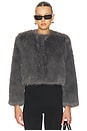 view 1 of 4 Jordyn Cropped Faux Fur Jacket in Dark Grey in Darkk Grey