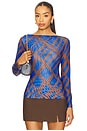 view 1 of 4 Lira Top in Blue & Brown Matrix