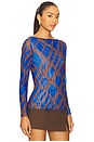 view 2 of 4 Lira Top in Blue & Brown Matrix