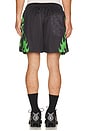 view 3 of 5 Toxic Flames Mesh Shorts in Black & Green