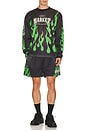 view 4 of 5 Toxic Flames Mesh Shorts in Black & Green