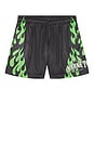 view 5 of 5 Toxic Flames Mesh Shorts in Black & Green