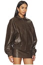 view 3 of 6 Faux Leather Floral Imprinted Baseball Jacket in Brown