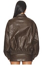 view 4 of 6 Faux Leather Floral Imprinted Baseball Jacket in Brown